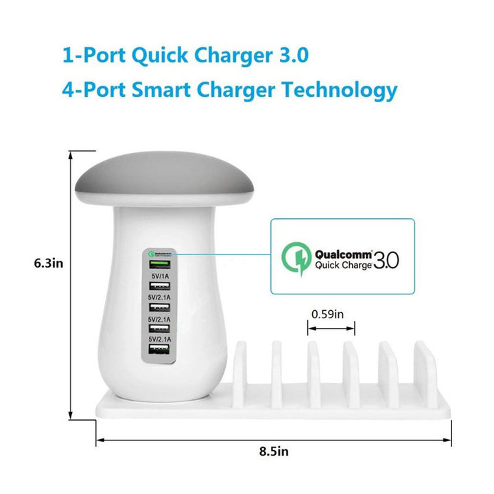 Luminária de LED com Carregador USB Estilo Cogumelo