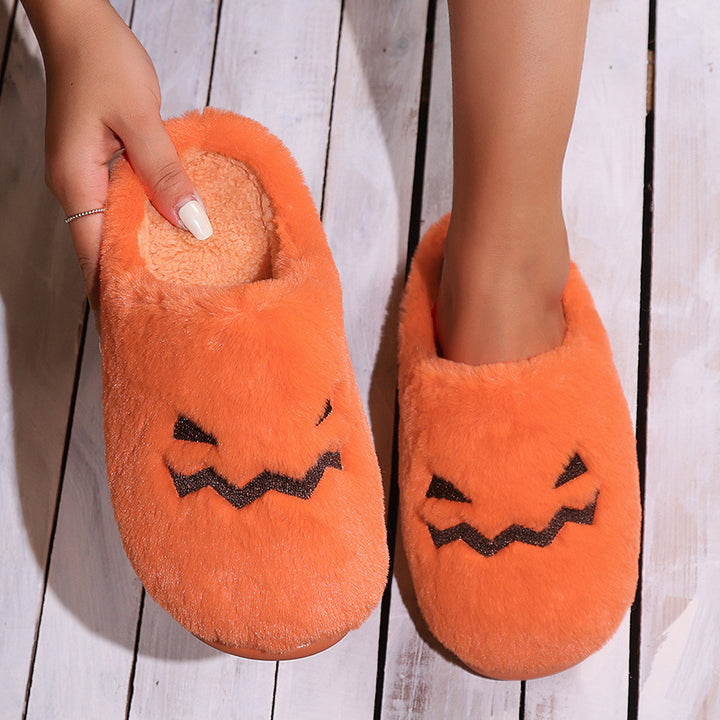 Pantufa de Halloween com Design de Abóbora