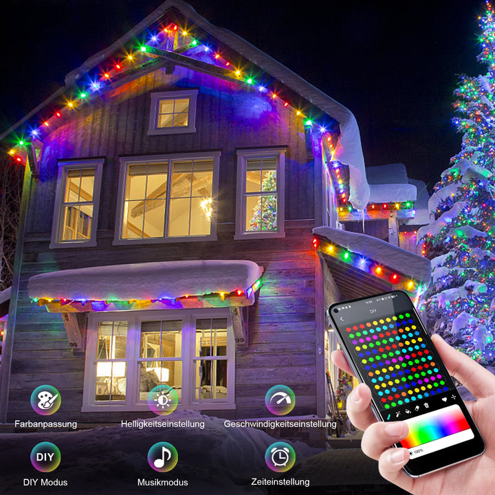 Luzes de Natal Inteligentes RGBIC com Controle via Bluetooth - Fitas de 10m/20m/25m