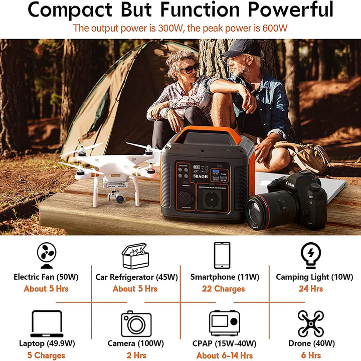 Estação de Energia Portátil SBAOH 300W 296Wh - Energia Confiável em Qualquer Lugar