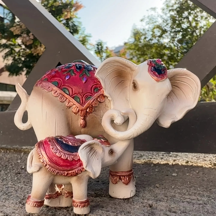 Estatueta Decorativa Elefante com Filhote