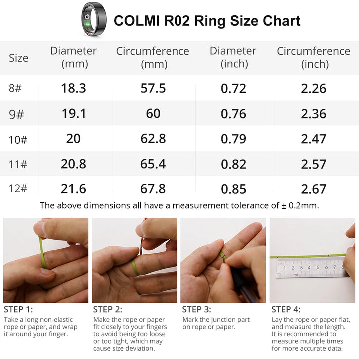 Anel Inteligente COLMI com Monitor de Saúde e Fitness - Controle Total na Ponta dos Dedos