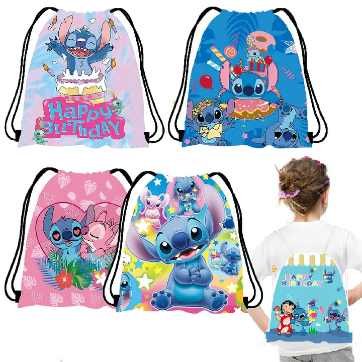 Disney-Lilo & Stitch Anime Saco De Armazenamento Para Crianças, Saco De Cordão Não Tecido, Bolsa De Ombro, Kawaii, Presente De Festa De Aniversário