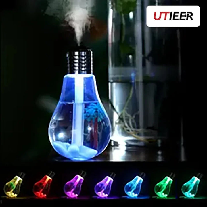 Humidificador de Ar em Formato de Lâmpada com Luzes Coloridas