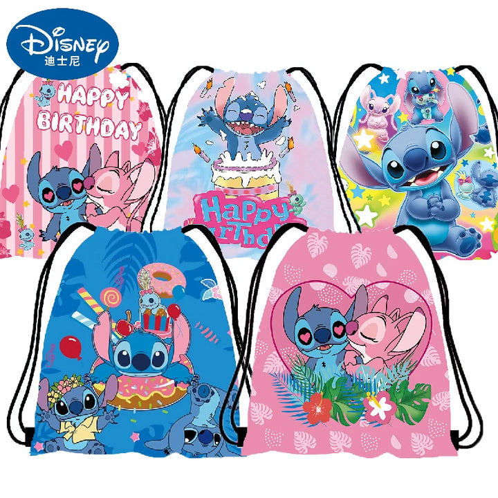 Disney-Lilo & Stitch Anime Saco De Armazenamento Para Crianças, Saco De Cordão Não Tecido, Bolsa De Ombro, Kawaii, Presente De Festa De Aniversário